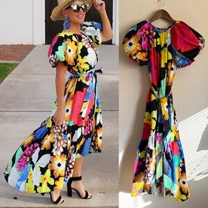 Christopher John Rogers Vibrant Floral High Low Dress-size XXS